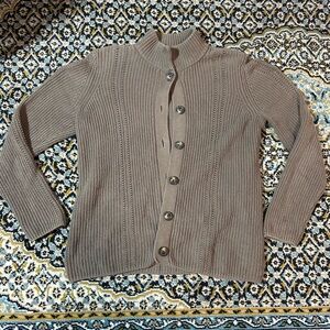 100% Cotton Warm Gray/Brown Button-Up Cardigan Sweater